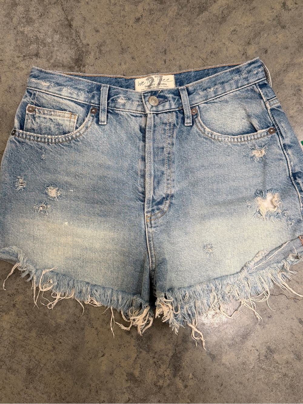 Free People Distressed Denim Short with Button Fly Raw Hem We The Free size 27